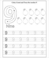 número rastreo, número rastreo hoja de cálculo, matemáticas libro de trabajo para niños vector