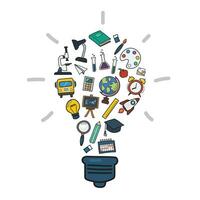 Education icons in Light bulb shape color doodle style vector