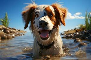 3D render of dog exploring the beach photo