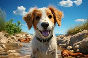 3D render of dog exploring the beach photo