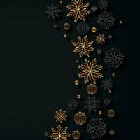 Merry christmas and happy new year with snowflake stencil pattern horizontal. Dark snowflake paper cut background with shadow decoration. Modern simple texture creative design. Vector illustration