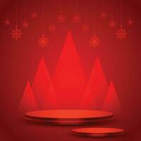 Christmas background with shining red snowflakes and snow. Merry Christmas card illustration on red background. Sparkling red snowflakes with glitter texture in circle shape vector