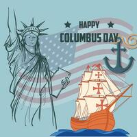 Free vector happy columbus day with a caravel