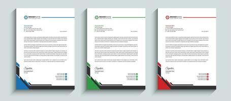 Professional Modern and abstract business letterhead Layout template design in minimal and unique style. Business letterhead design template with red, blue, and green colors. vector