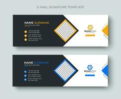 Creative and minimalist email signature or email footer layout template design. Professional business email signature design blue and yellow colors. vector