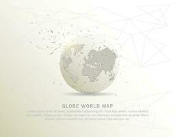 Globe world map shape point, line and composition digitally drawn in the form of broken a part triangle shape and scattered dots. vector