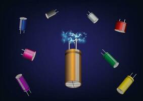 Abstract of the capacitor. Icon of the capacitor. The electronic component. Vector illustration. 3D icon of the capacitor.