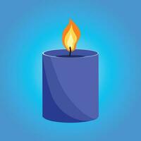 Aromatic candles flat vector illustration. Burning decorative blue wax candles isolated clipart on blue background. Relaxation, resting and aromatherapy design element.