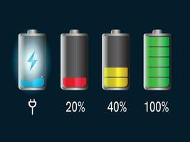 batería cargar diseño. lleno cargar energía para móvil teléfono. acumulador indicador vector icono de poder nivel.