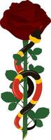 Coral snake entwined around the red rose vector illustration