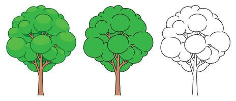 árbol vector línea y color, dibujos animados estilo