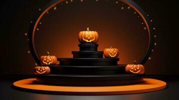 Dark podium for Halloween sale promotion or product. Halloween minimal scene 3D podium platform. photo