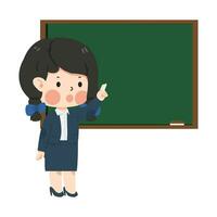 female teacher teaching on green board vector