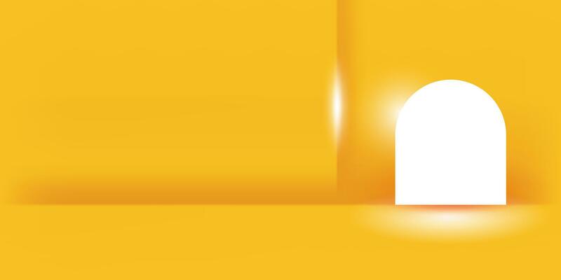 View of empty room in minimal style with yellow wallpaper. Dramatic open door scene for presentation. Vector template