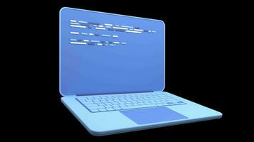 3d laptop en programma code ontwikkeling. web codering concept. laptop met programmering code. laptop scherm. codering scherm. transparant achtergrond met alpha kanaal video