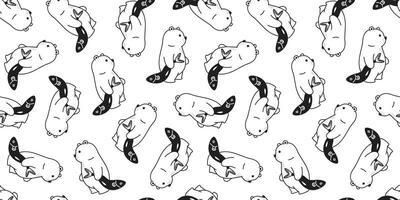 Bear seamless pattern polar bear vector fish salmon cartoon tile wallpaper scarf isolated repeat background illustration