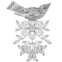Bird on beautiful flower hand drawn for adult coloring book vector