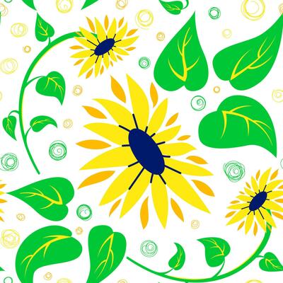 Seamless Vector Sunflower Pattern in White Background