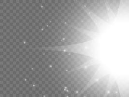 Sunlight on a background. Isolated white rays of light. Vector illustration