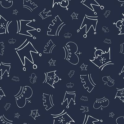 Hand drawn crowns. Seamless pattern of simple graffiti sketch queen or king crowns. Royal imperial coronation and monarch symbols. Vector illustration.