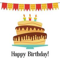 Greeting Card with Sweet Cake for Birthday Celebration. Vector illustration