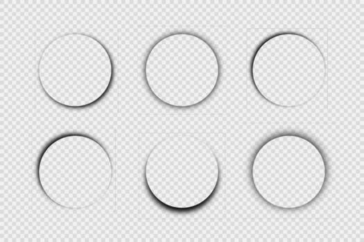 Dark realistic shadow. Set of six circular shadows isolated on background. Vector illustration.