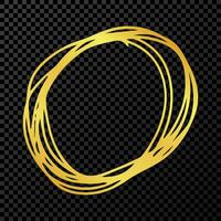 Hand drawn scribble circle. Gold doodle round circular design element on dark vector