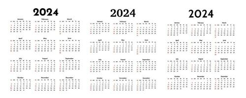 Calendar for 2024 isolated on a white background vector