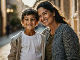 photo of happy family mother and son, generative AI