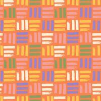 Abstract shabby groovy geometric background. Hand drawn seamless pattern with bold shirt lines. Groovy retro colr intricate vector illustration with grunge brush strokes.