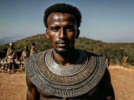 foto de africano hombre tribal guerreros con armadura, generativo ai