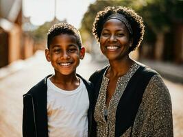 foto de contento familia negro madre y hijo, generativo ai