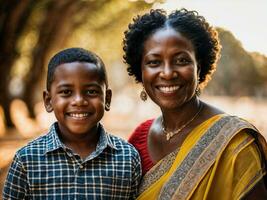 foto de contento familia negro madre y hijo, generativo ai