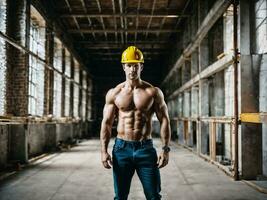 foto de hombre como un construcción trabajador con casco, generativo ai