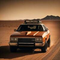 photo of car in hot sand desert, generative AI