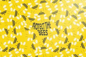 Protect The Bees Banner with minimalist bee pattern shapes. Vector Illustration. EPS 10.