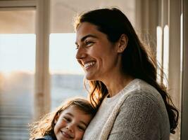 photo of happy family mother and daughter, generative AI