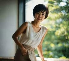 photo of beautiful japanese asian woman with short hair, generative AI