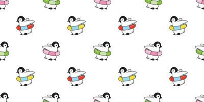 penguin Seamless pattern vector swimming ring pool scarf isolated cartoon tile background repeat wallpaper illustration doodle