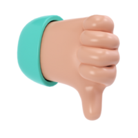 Thumb down 3d icon. Cartoon character hand dislike gesture. Business clip art social media isolated transparent png. Approval concept illustration png