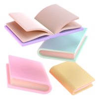 3D Stack of Books falling down in air and one open book Icon. isolated transparent png. Render Educational Literature. Reading Education back to school concept png