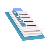 3d blanco portapapeles icono tarea administración que hacer cheque lista en turquose avión antecedentes. trabajo proyecto plan concepto, aislado transparente png