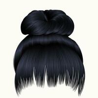 bun  hairs with fringe brunette black  dark colors . colors . women fashion beauty style . vector