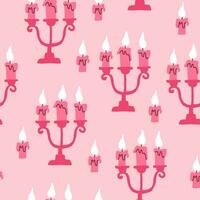 Chandelier with candles pink pattern. Romantic valentines day pattern on pink background vector