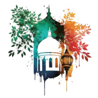 Free download png Islamic watercolor background with mosque ramadan kareem realistic photo, Ai Generative