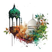 Free download png Islamic watercolor background with mosque ramadan kareem realistic photo, Ai Generative