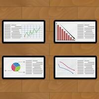 Statistical annual infographic, vector tablets economy charts and graphic illustration