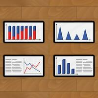 Set of tablets report economic, vector 3d chart and graph ilustration