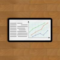 Tablet with graphic. Annual statistical chart, vector illustration