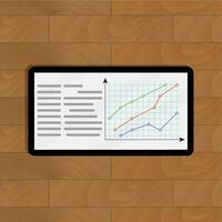 Tablet with graphic. Annual statistical chart, vector illustration